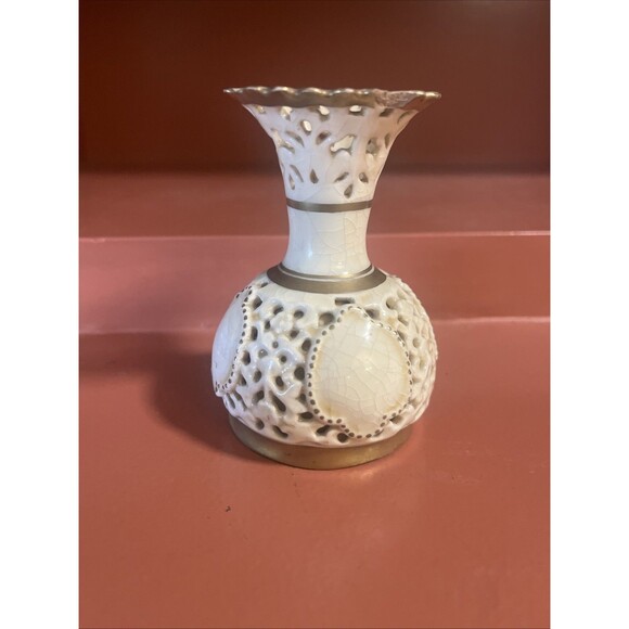 ZSOLNAY Reticulated Bud Vase Hungarian 3.5” Tall READ - Picture 6 of 7